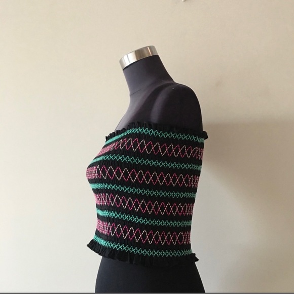 Black  Multicolor Striped Smocked Top - Picture 3 of 6